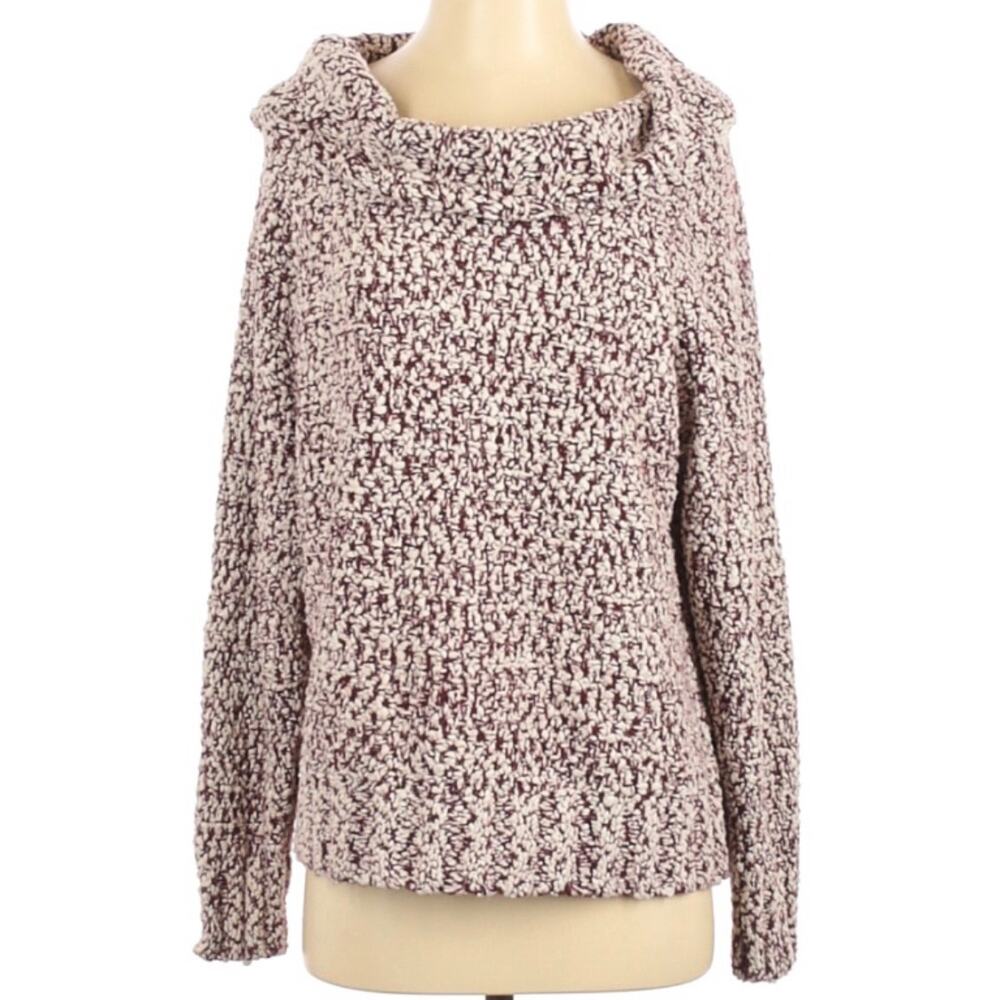 SIENNA SKY Sweater Red White Popcorn Knit Wide Cowl Neck Pullover Women's MED